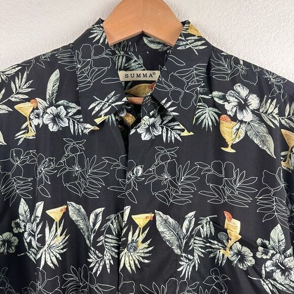 Summa Men's Size M Silk Button Up Hawaiian Aloha Shirt Tropical Cocktail Print - Picture 3 of 10